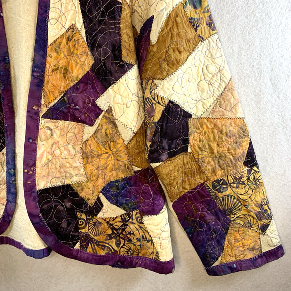 Patchwork Quilted Women Cardigan Jacket Sz L/XL Boho Hippie Cottage Folk Boxy - Picture 3 of 12